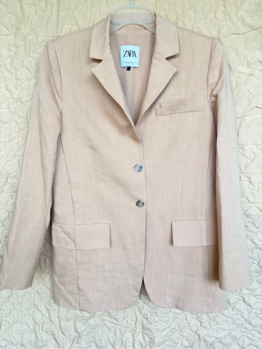 Zara Women’s XS Blazer Jacket Beige Minimalist Preppy Academia 2- Button